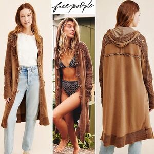 RARE*FREE PEOPLE Silverdale Distressed Bohemian Hooded Cardi Coat/2023/TOP RATED